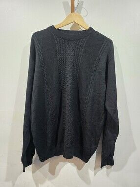 Vintage Protege Collection Men’s L Silk Cotton Black Cable Knit Sweater Preppy